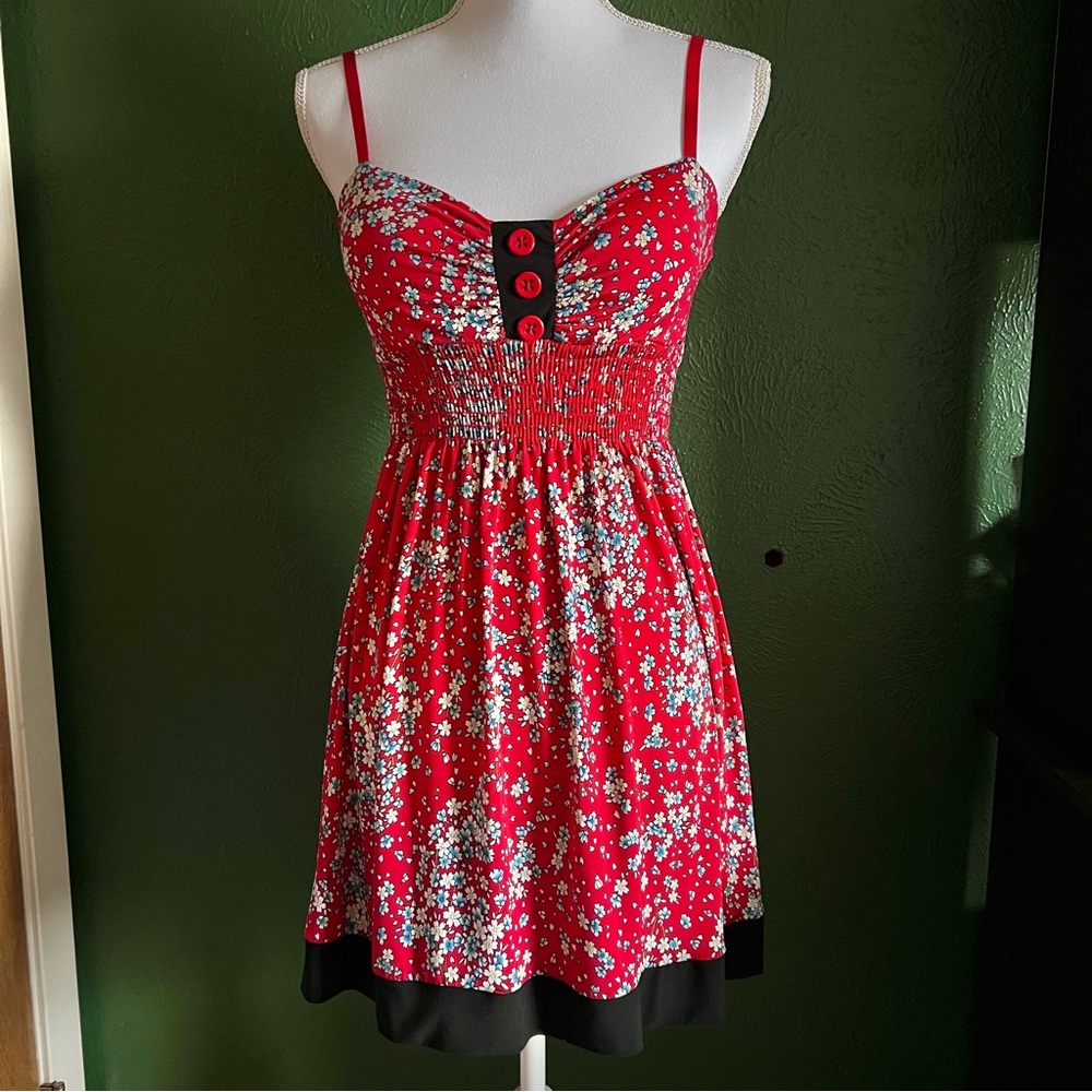 Floral Red Sundress with Button Detail